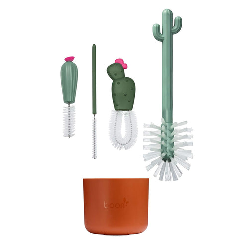 Boon Set 4 Count Lawn Baby Bottle Drying Rack Bundle - Includes Twig and Stem Accessories - with Cacti Bottle Brush
