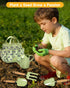 Set 8Pc Handmade Kids Gardening Tools - Artisan Garden Kit with Real Wood Handles, Metal Heads, Frog Hat, Panda Apron