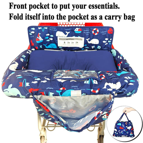 2-in-1 Soft Pillow Attached Shopping Cart and High Chair Cover for Baby, Cotton Padded Cart Cover, Fold'n Roll Style