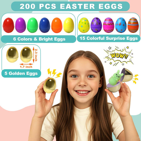 ZEAYOU 200 Pcs Prefilled Easter Eggs with Toys Inside,Easter Basket Stuffers,Surprise Easter Egg Fillers,Easter Toys
