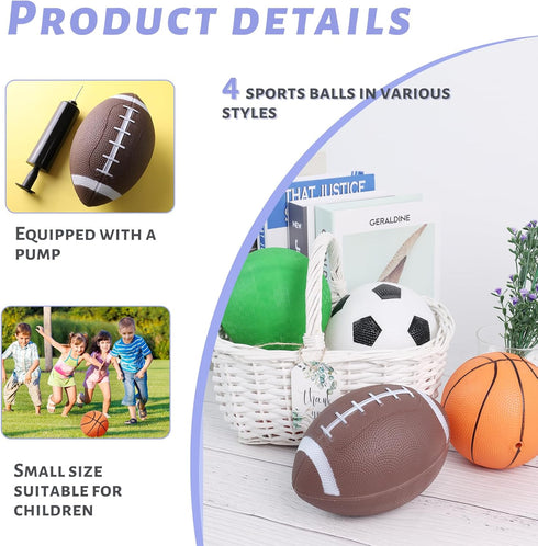 3 Otters 4PCS Sports Balls for Kids - Indoor & Outdoor Play Balls with Pump for Toddlers Football Soccer Basketball