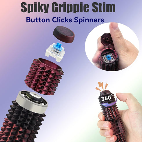 Deiviko 5-in-1 3D Button Clicks, Spinners, Portable Stim Tool, Little Ouchies Design for Stress Relief, Spiky Grippie