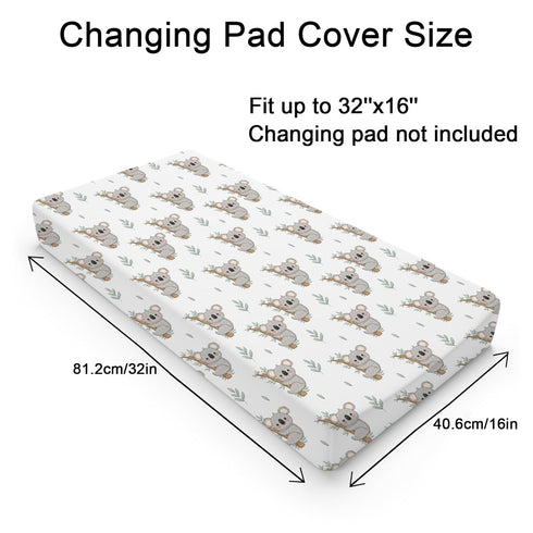 Cute Koala Bear Branch Leaf Changing Pad Cover, Unisex Diaper Change Table Sheets for Boy Girl, 32''x16''