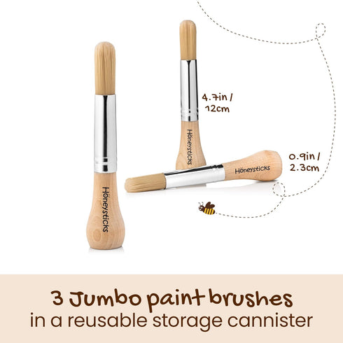 Honeysticks My First Paint Brush Set, 3 Pack Jumbo Brushes for Babies and Toddlers, Vegan with Storage Container