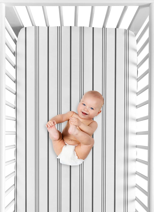 Sweet Jojo Designs Fitted Baby Crib Sheets (Grey and White Striped) for Boys or Girls, Infant Nursery, Toddler Room