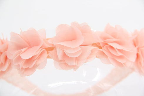 Baby Toddler Elastic Chiffon Flower Headbands, Princess Girls Hand Sewing Beads Flower Headwear (QJ11 White Pink)