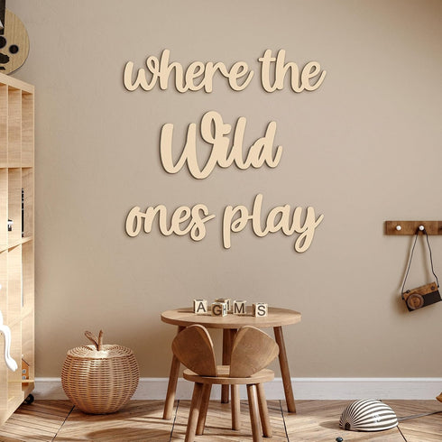 5 15.4" 18" 3D Kigley Pcs Playroom Wall Decor x Where The Wild Ones Play Nursery Sign Wooden Wall Art Decoration
