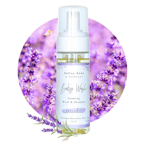 SoCal Suds & Company 2-in-1 Organic Foaming Shampoo & Body Wash, Gentle Baby Wash for Sensitive Skin, Lavender, 6oz