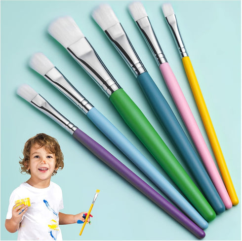 YGAOHF 6PCS Paint Brushes for Kids, Assorted Washable Paintbrushes Set, Easy to Clean & Hold Small Toddler Paint Brush