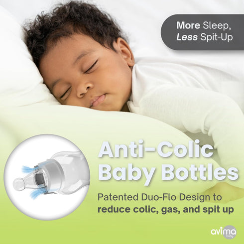 4 oz, 1 03 Set 6 Avima Anti-Colic Baby Bottles Slow Flow Nipples BPA-Free, Standard Neck Stage for Months