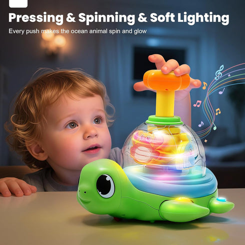 6-12 1 Tummy 7 8 9 10 11 Baby Crawling Toys Months, Musical Light-up Toys for Year Old, Press to Spin Turtle for Cause