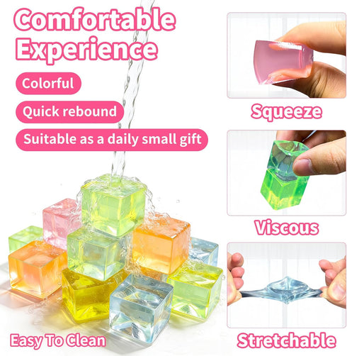 24Pcs Stress Balls Fidget Toys Adults, Ice Cube Squeeze Toys - Square Squeeze Ball Sensory Toys, Squeeze Toys - Small