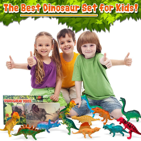 3 Bees & Me Dinosaur Toys - 12 Large Dino Toy Figures with Storage Box - 6 inch Dinosaurs - Gift Set for Kids