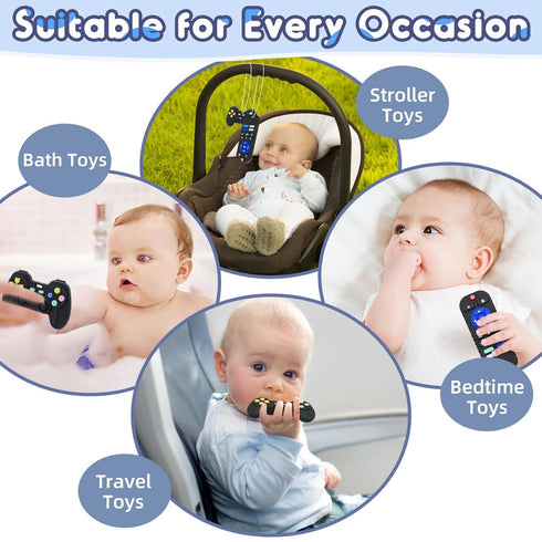 Teething Relief Silicone Teether Toys for Babies 3-18 Months, Remote Control & Game Controller Bath Toys
