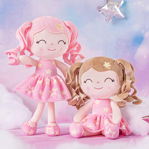 Gloveleya Baby Doll Girl Gift Soft Plush Princess Doll with Pink Star Dress, Snuggly First Baby Doll for Girls, Stuffed