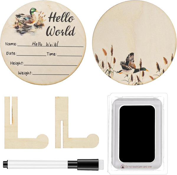Tucnoeu Mallard Duck Baby Stuff, Duck Baby Announcement Sign with Marker Pen,5.9in Round