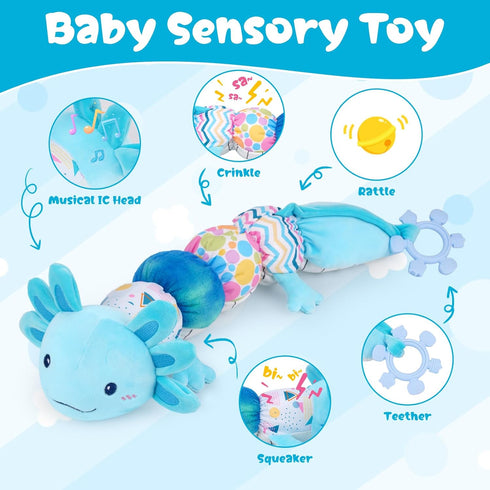 FVNPIHAM 6-12 Tummy 0 1 2 3 4 5 6+ Baby Toys Months, Musical Caterpillar Time Toys with Crinkle, Rattle, Squeaker