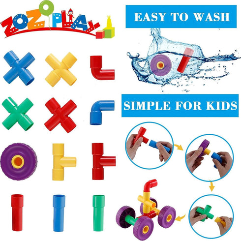 ZOZOPLAY STEM Learning Toy Tubular Pipes & Spouts, 96 Piece Building Blocks Set for Kids Ages 3+