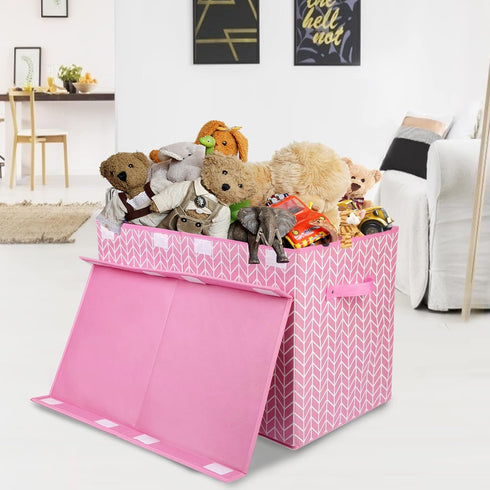 Large Toy Storage Box Chest for Girls Kids, Sturdy Toy Box Bin Organizer Baskets with Lid for Living Room, Nursery, Closet, Bedroom, Playroom 25"x13" x16" (Pink) by Mayniu
