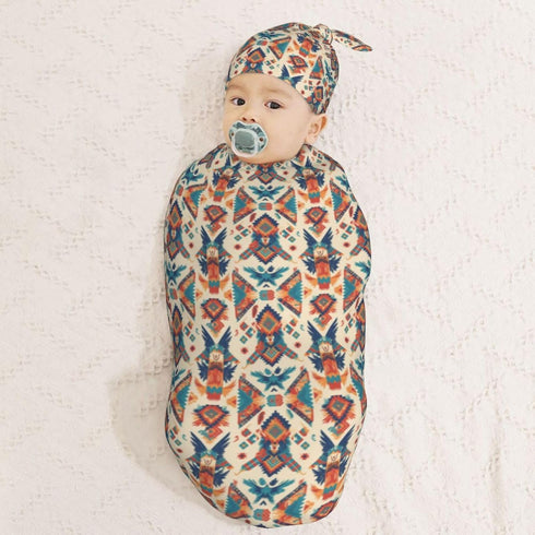 Sets Aztec Pattern Newborn Swaddle Blanket Hat Soft Baby Receiving Blankets Swaddle Sack for Baby Shower Infant Boy