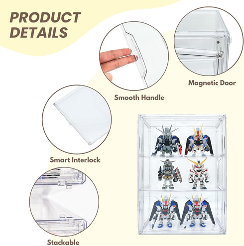 2 Pack 2/3 (2, 3 Acrylic Display Case, Layer Adjustable Figure Display Case, Wall-Mounted Dustproof Showcase