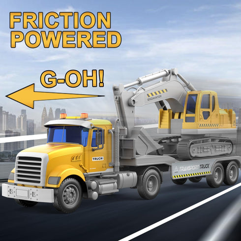 DOWELLIN 22" Transports Trucks Kids Toys, Large Semi Truck Toy Carrier and Excavator Truck with Sound&Light,Friction