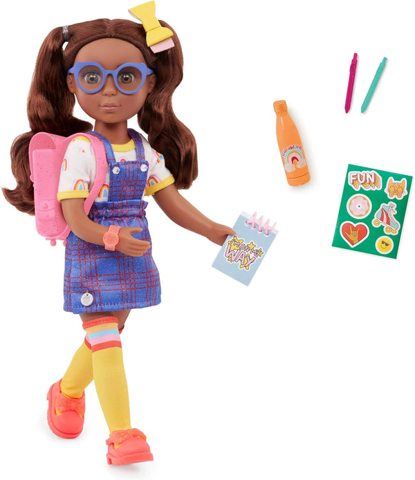 Glitter Girls 14-Inch Fashion Doll with Hazel Eyes & Brown Hair, Rainbow Top & Accessories for 3 Years +