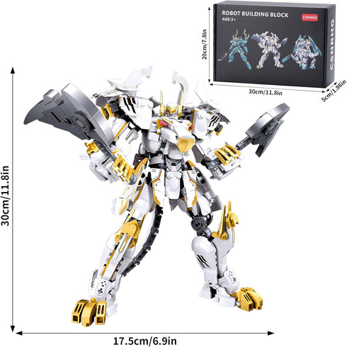 CSNRHG Set 8+ 679 White Tiger Samurai mech Robot Model with Double Axe Head Building Blocks Toy Mythical Birthday