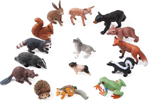16PCS Forest Animals Baby Figures, Woodland Creatures Figurines, Miniature Toys Cake Toppers for Kids Birthday Gift