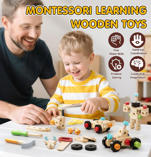 Set Toolbox, 3 4 5 Lehoo Castle Kids Tool with Wooden Toys for Years Old Boy Birthday Gift, Construction Play Tools