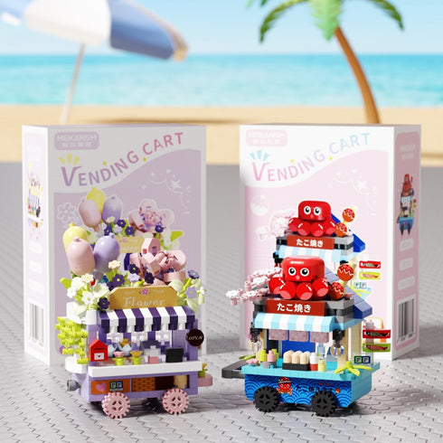 Sacblirr Set Romantic Flowers Food Stand Selling Cart Building Toy Block City Street View Collection Home House