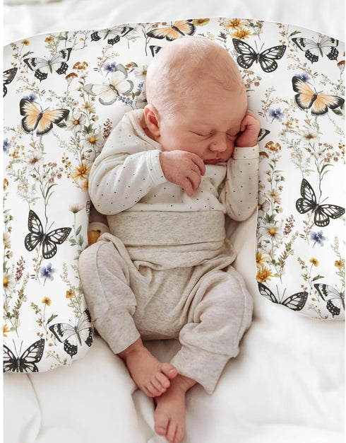 Summer Boho Floral Butterflies Nursing Pillow Covers for Boy Girl Vintage Wildflowers Leaves Nursery Feeding Pillowcase