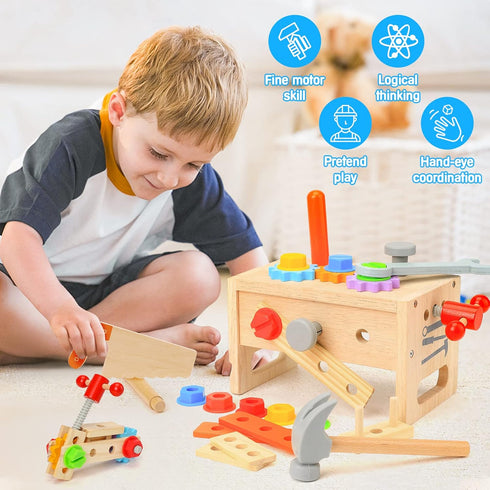 Hieoby Set 2 3 4 5 29Pcs 2 2-4 1-3 Wooden Tool for Kids Year Old, Educational STEM Toys Toddler Montessori Toys