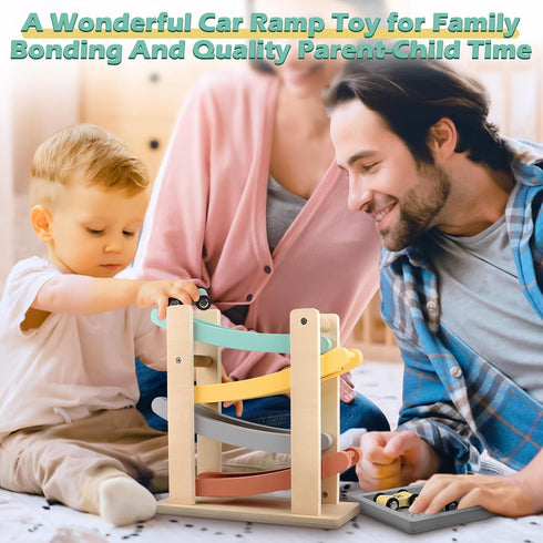 1 2 4 1-3-2-4 Vanplay Car Ramp Toys for One Year Old Boy Birthday Gifts, Wooden Montessori Toys for Year Old, Race