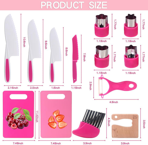 13 Pieces Montessori Kitchen Tools for Toddlers, Safe Knives Set for Real Cooking with Cutting Board