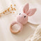 Wooden Baby Rattle, Crochet Bunny Rattle with Wood Ring, Newborn Animal Toy, Infant Pink Bunny Wood Rattle (Bunny-3)
