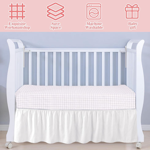 4 28" 52" 14" SmoothNovelty White Crib Bed Skirts with Large Cot Bow x Baby Crib Skirt for Boys Girls Nursery Toddler