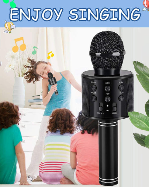 Kids Karaoke Microphone for Ages 3-12, Birthday Gifts for 5-12 Year Old Girls & Boys, Fun Toys for Teens - Black