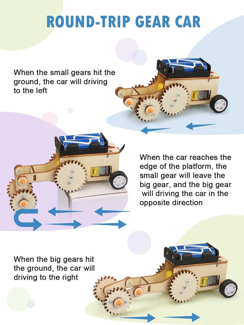 Poraxy STEM Model Car Kits, 5 in 1 Kids Wood Building Kit, 3D Wooden Puzzles for Boys Age 8-12