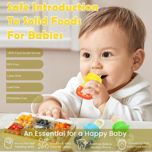 WAJIAYON Baby Fruit Feeder Pacifier (3 Pack) - Silicone Teether Feeder for Infants, Baby Feeding Essentials
