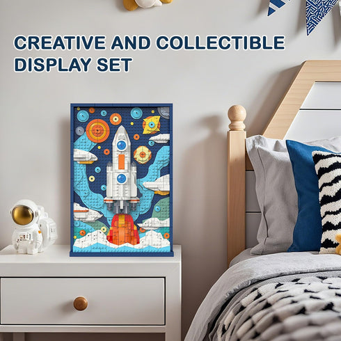 Set, 3D 8+ Micro Brick Rocket Building DIY Space Rocket Model Craft Kit, Wall Art Home Office Decoration or Table