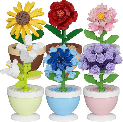 Sacblirr 6 Set Mini Flower Bonsai DIY Potted Plant Building Blocks Flower Seasons