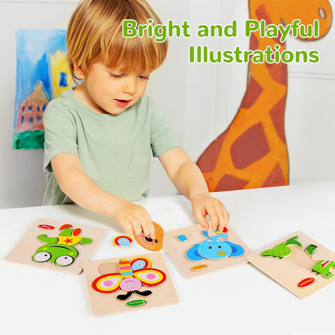 1-3, Pack 8 2-4, 1 2 3 4 Wooden Puzzles for Toddlers of Toddler Animal Puzzles Ages Montessori Educational Animals