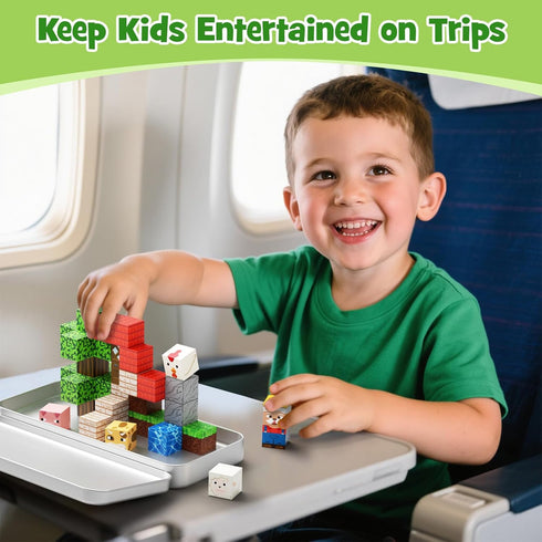 35PCS 4-8, Mini Magnetic Blocks Farm Animals Travel Toys, Portable STEM Magnetic Building Cubes with Metal Storage Box