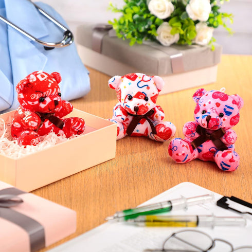 18 Pcs Nurse Week Appreciation Gifts, Mini Plush Bears 4 Inch, Stuffed Animals with Syringe Stethoscope Pattern