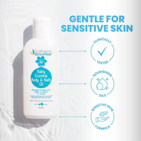 0+ 12 (1 100ml) Grahams Natural Baby Eczema Body and Bath Oil - Treat Eczema & Cradle Cap, Relief for Itchy, Dry Skin