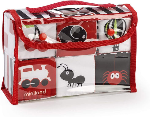 Miniland First Senses 6 Cubes, Soft Baby Building Cloth Blocks for Infants 9 to 18 Months, Safe Travel Toy