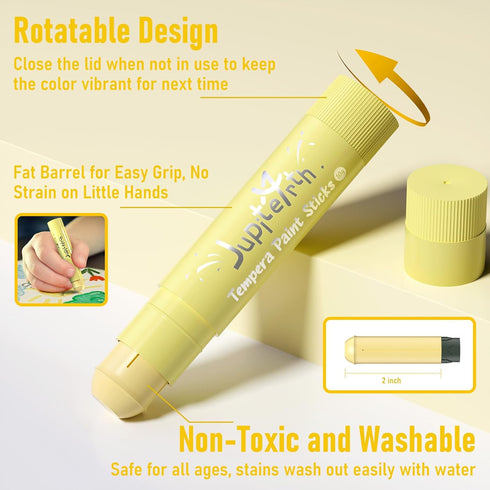 36 120 30 JUPITEARTH Colors Tempera Paint Sticks with PDF Coloring Pages and Stickers, Quick Drying, Smooth, Non-Toxic