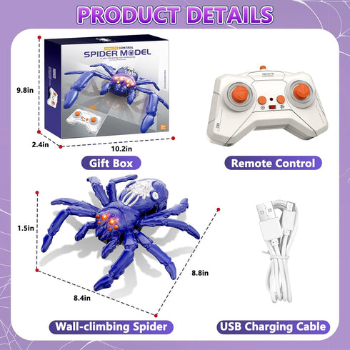 360 3 3-12 Infowush Wall Crawler Spider, Rechargeable Remote Control Robot Kids Toys, Rotating RC Wall Climbing Spider