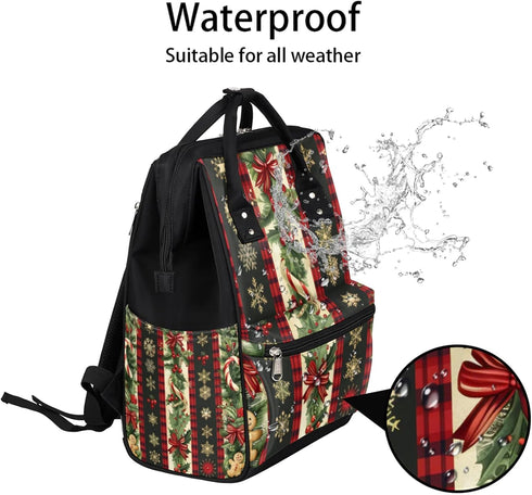 Hsnar Backpack Christmas Tree Bell Waterproof Diaper Bag Large Capacity Baby Bag with Stroller Straps, Multi-Pocket